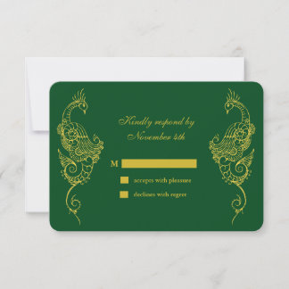 Elegante Mehndi Peacock Wedding RSVP - verde