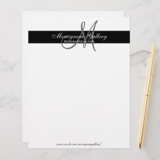 Elegante membrete de monograma blanco y negro
