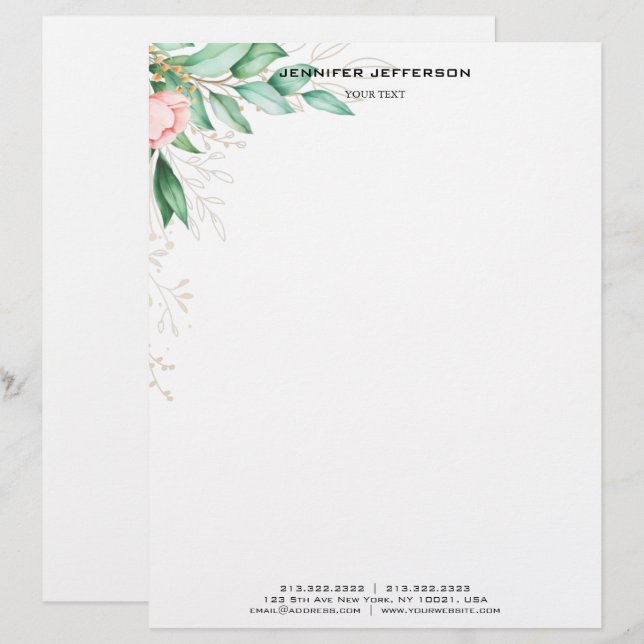 Elegante membrete floral moderno (Anverso / Reverso)