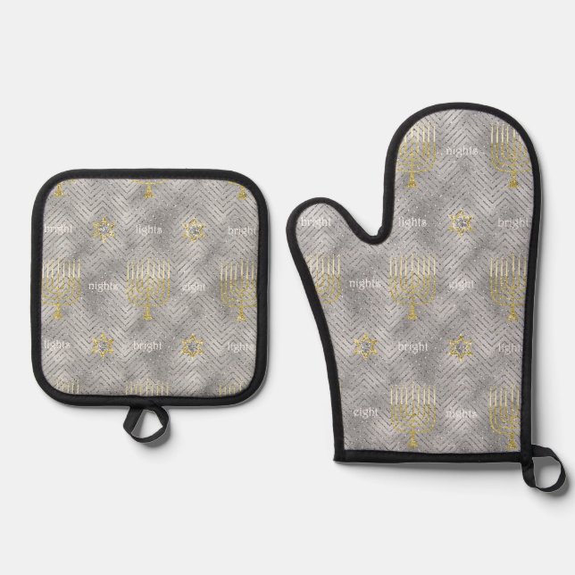 Elegante Menorahs Oven Mitt & Pot Holder Set (Anverso)