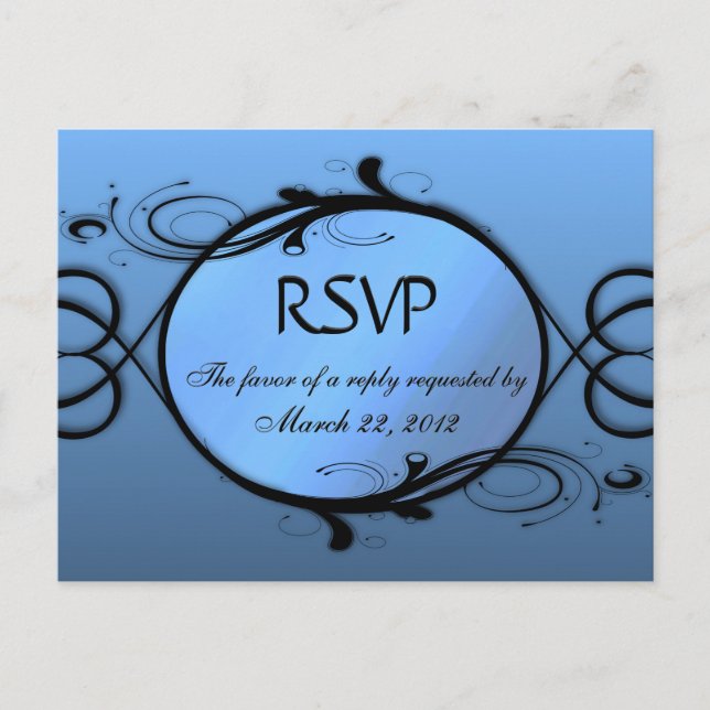 Elegante menú azul RSVP (Anverso)