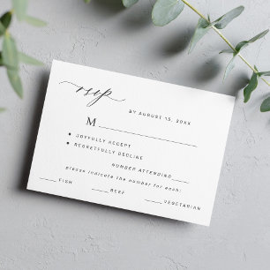 Elegante menú blanco y negro opción bodas rsvp