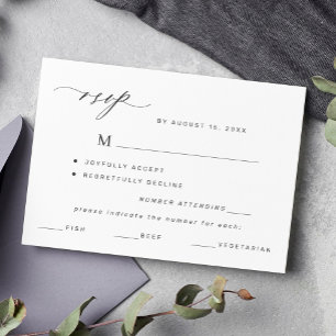 Elegante menú blanco y negro opción bodas rsvp