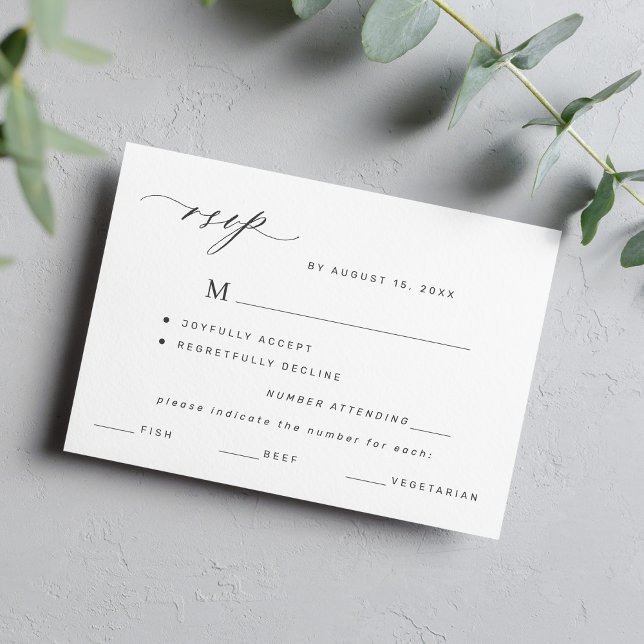 Elegante menú blanco y negro opción bodas rsvp (Subido por el creador)