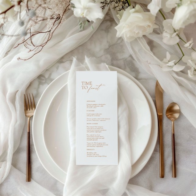 Elegante menú Boda blanco moderno "Time To Feing" (Elegant White Modern "Time To Feast" Wedding Menu)