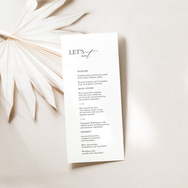 Elegante menú Boda blanco y negro ("Let's Eat" Elegant Black & White Wedding Menu)