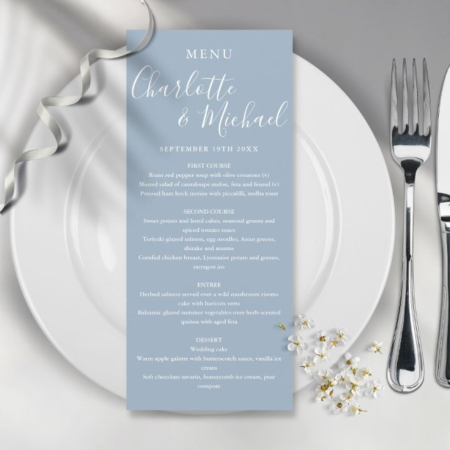 Elegante menú Boda con firma azul turbio (Subido por el creador)