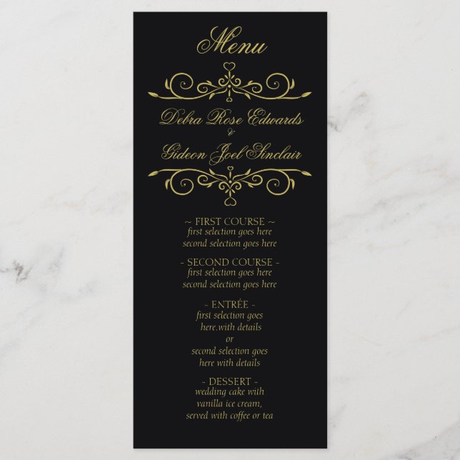 Elegante menú Boda con sabor a negro y oro (Anverso)
