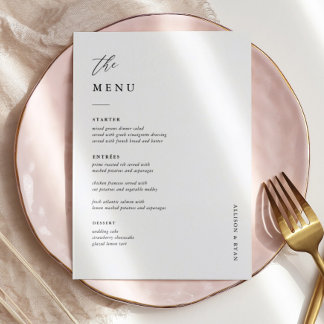 Elegante menú Boda de 5 x 7" Carta plana