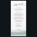 Elegante menú Boda de acuarela de lago y árboles<br><div class="desc">Elegante menú Boda de acuarela del lago y de los árboles: la carta está pintada con acuarelas y árboles abstractos rodeando un lago. Tiene tonos suaves de verde y azul. Perfecto para una boda a orillas del lago o de destino.</div>