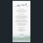 Elegante menú Boda de acuarela de lago y árboles<br><div class="desc">Elegante menú Boda de acuarela del lago y de los árboles: la carta está pintada con acuarelas y árboles abstractos rodeando un lago. Tiene tonos suaves de verde y azul. Perfecto para una boda a orillas del lago o de destino.</div>