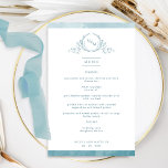 Elegante menú Boda de acuarela de vidrio marino mo<br><div class="desc">Bienvenido a su mesa con este elegante menú boda monogramado, con un exquisito monograma de hojas a mano con iniciales de parejas y rayas de acuarela de cristal de mar. De vuelta con un bonito lavabo acuático en una gran variedad de formas verde azuladas de cristal de mar, salvia y...</div>