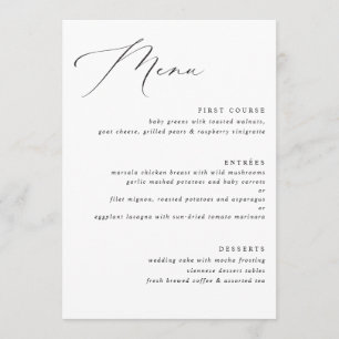 Elegante menú Boda de caligrafía de época