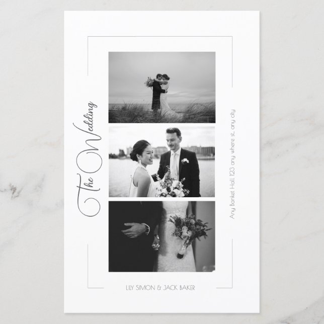 Elegante menú Boda de Collage de fotos blanco negr (Anverso)
