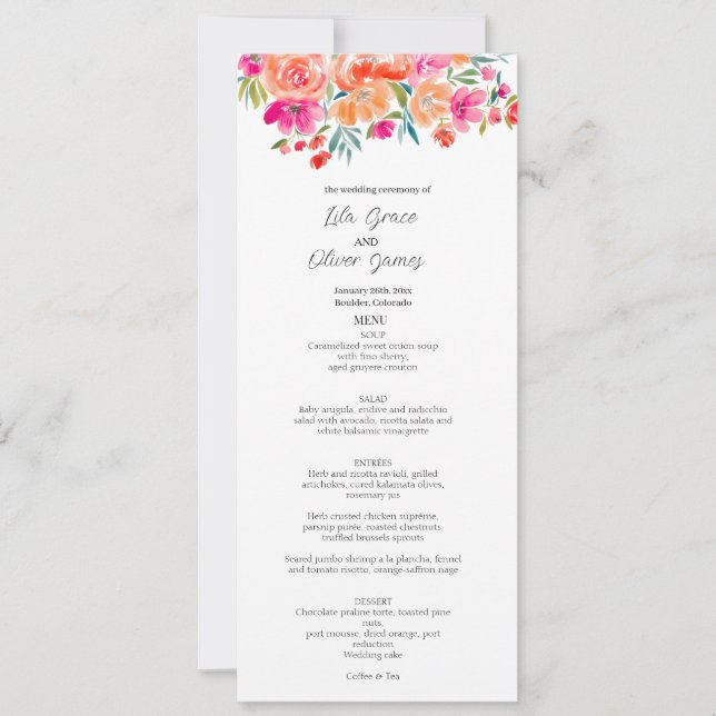 Elegante menú Boda de Flor Silvestre Invitación (Anverso)