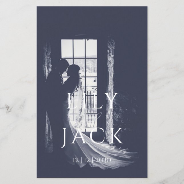 Elegante menú Boda de fotografía moderna de tipogr (Anverso)