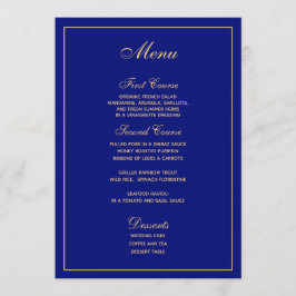 Elegante menú Boda de guiones dorados azules