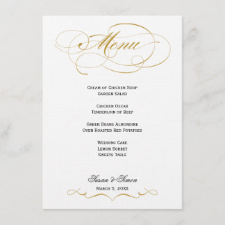 Elegante menú Boda de guiones - Oro y Negro