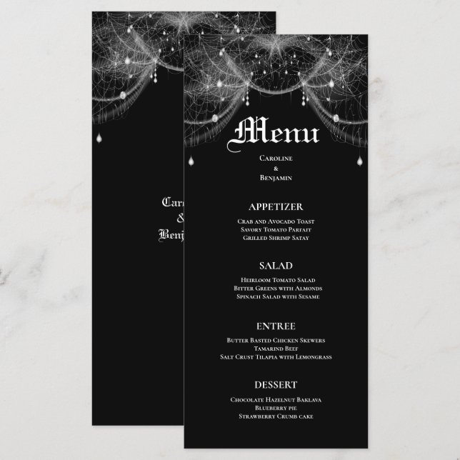 Elegante menú Boda de Halloween (Anverso / Reverso)