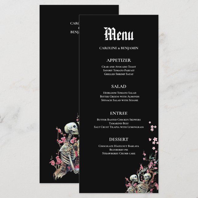 Elegante menú Boda de Halloween (Anverso / Reverso)