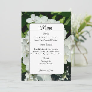 Elegante menú Boda de hidrangea blanca