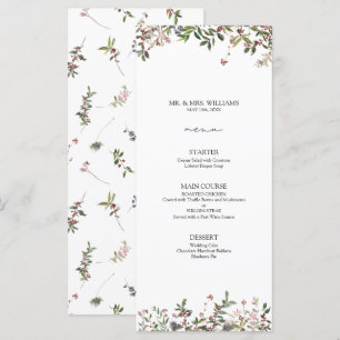Elegante menú Boda de invierno con flores silvestr