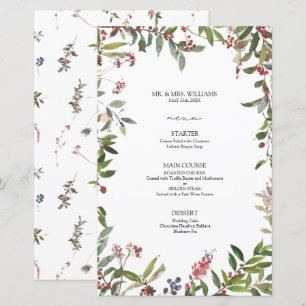 Elegante menú Boda de invierno con flores silvestr