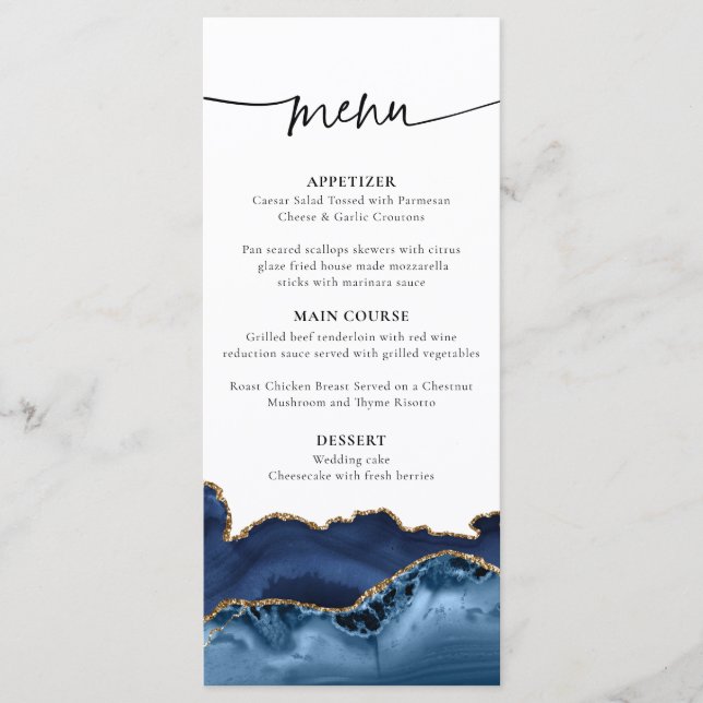 Elegante menú Boda de la Marina Azul y del Agate O (Anverso)