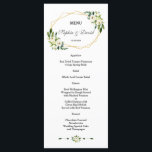 Elegante menú Boda de marco dorado floral verde bl<br><div class="desc">Diseño de cartas único y elegante con magníficos rosas de acuarela blanca, peonías, un marco de oro falso, un divisor floral con flechas y corazones, fuentes modernas, sobre un fondo blanco. Utilice la herramienta Personalizar para agregar su información, cambiar fuentes, color de fondo. Para ver los elementos coincidentes, por favor,...</div>