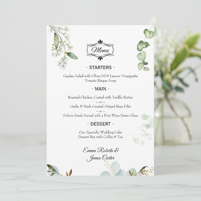 Elegante menú Boda de mesa de vegetación (Anverso de pie)