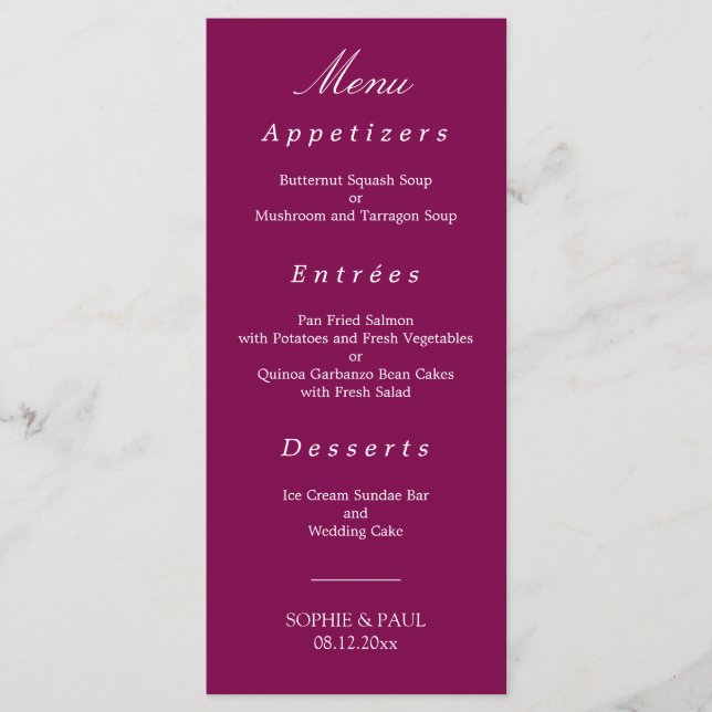 Elegante menú Boda de mora (Anverso)