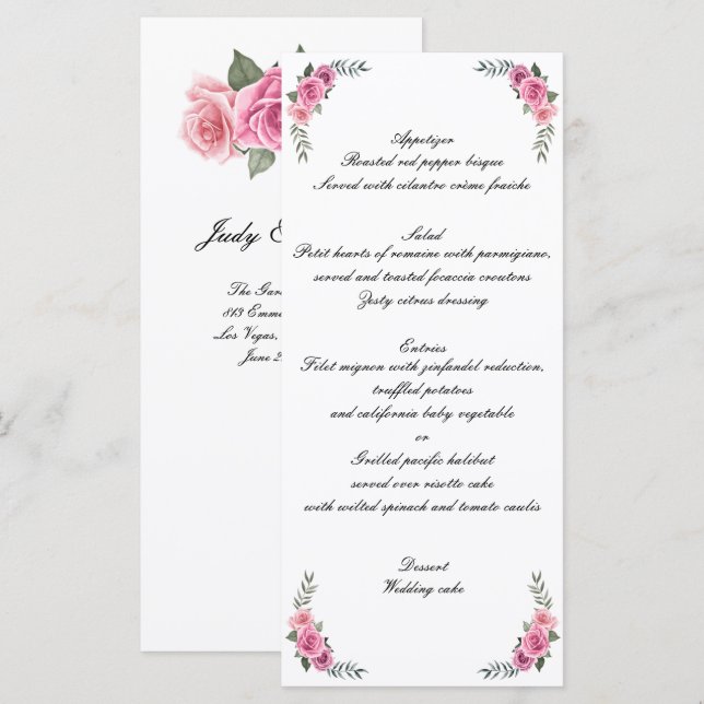 Elegante menú Boda de rosa rosa geométrico (Anverso / Reverso)