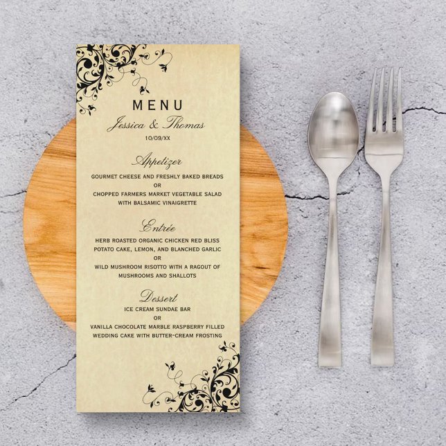 Elegante menú Boda de Swirls Antique (Subido por el creador)