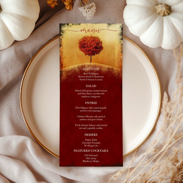 Elegante menú Boda del árbol de las caídas (Elegant Autumn Tree Wedding Menu)