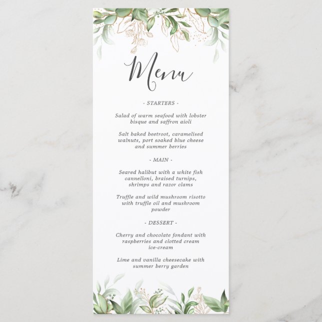 Elegante menú Boda Eucalyptus (Anverso)