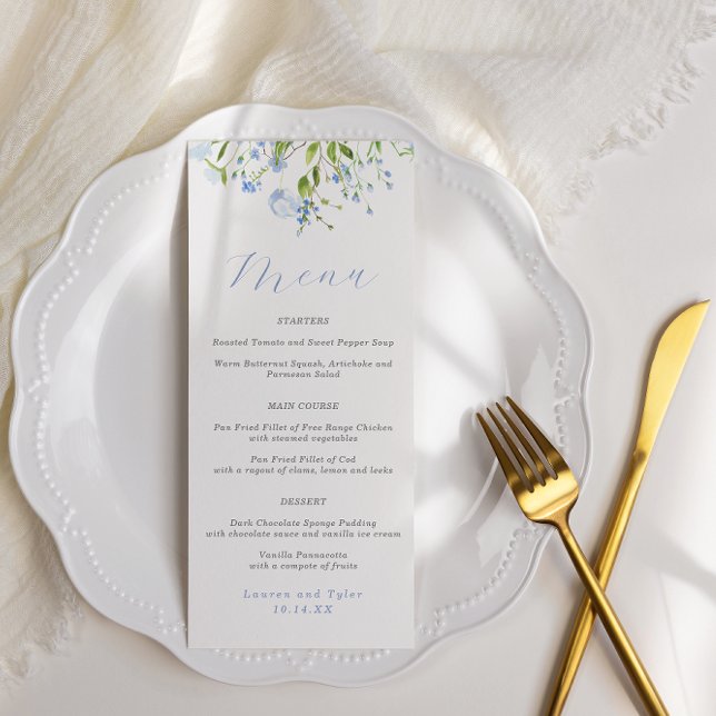 Elegante menú Boda floral azul claro (Subido por el creador)