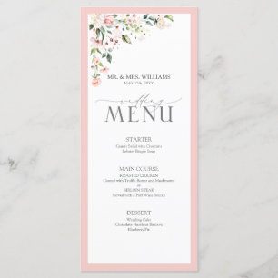 Elegante Menú Boda Floral de color rosa rosa de ca