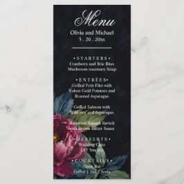Elegante menú Boda floral rosa oscuro