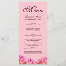 Elegante menú Boda floral rosa y amarillo