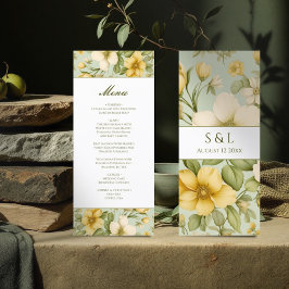 Elegante menú boda floral verde suave y beige