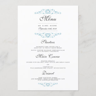 Elegante menú Boda Flourish Azul para cenar