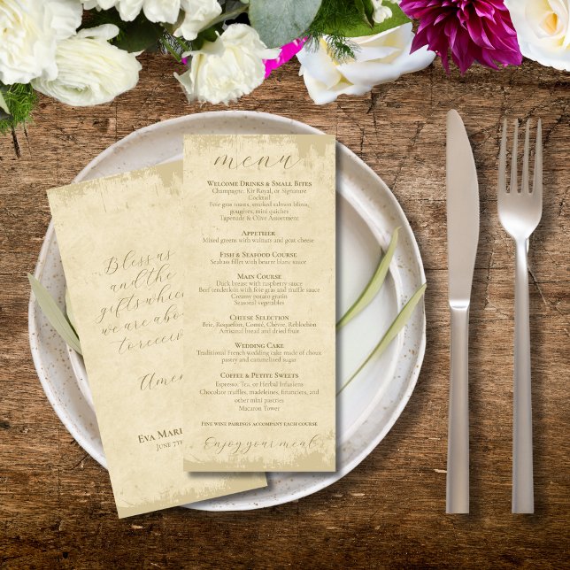 Elegante menú Boda grunge de 7 platos, fuera de bl (Subido por el creador)