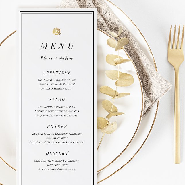 Elegante menú boda minimalista en blanco y negro (Elegant black and white minimalist wedding menu)