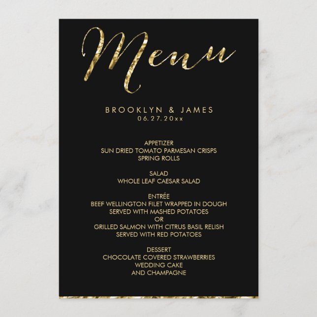 Elegante Menú Boda Negro Con Relieve metalizado do (Anverso)