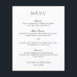 Elegante menú clásico de Boda formal<br><div class="desc">Elegante menú boda en blanco y negro con un diseño sencillo y minimalista con el título en una fuente serif tradicional y los encabezados de los cursos en un elegante guión caligráfico. Un estilo clásico perfecto para un boda formal.</div>