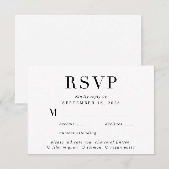 Elegante menú clásico Elección Boda Tarjeta RSVP (Anverso / Reverso)