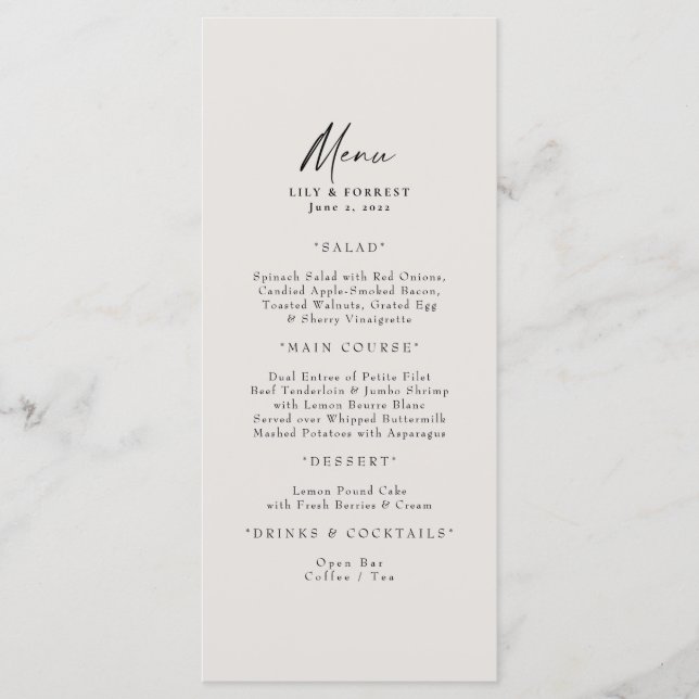 Elegante menú crema Boda y tostadas (Anverso)
