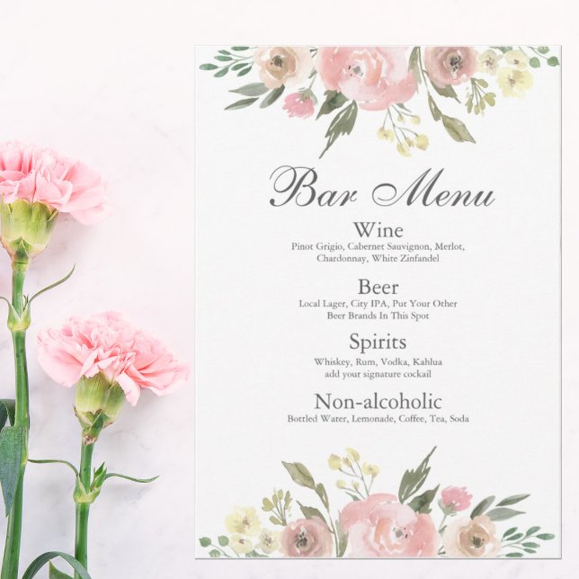 Elegante menú de bebidas del Boda floral rosa Rubo (Subido por el creador)