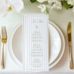 Elegante menú de Boda a rayas verdes y beiges<br><div class="desc">Este elegante menú de bodas presenta un suave fondo rayado beige combinado con una refinada tipografía de sage green serif y delicados acentos de escritura. Diseñado para bodas en el jardín, recepciones formales al aire libre y celebraciones atemporales. La parte posterior incluye las iniciales de personalizable (borrar si no es...</div>