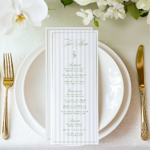 Elegante menú de Boda a rayas verdes y beiges